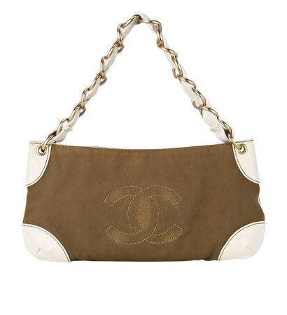 Olsen Shoulder Bag, &pound;595, Handbags, Khaki/White, Canvas/Leather, Front view